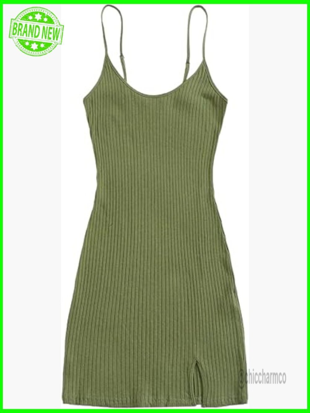 Sleeveless Split Hem Ribbed Knit Bodycon Mini Dress Casual